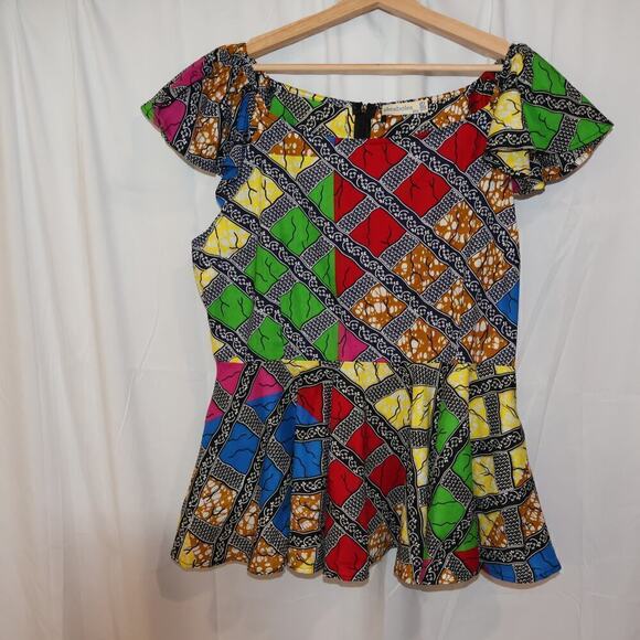 NWT Shenbolen Size 2X Multicolor Top Flared Sleeves Round Neck Zipper - Picture 6 of 14